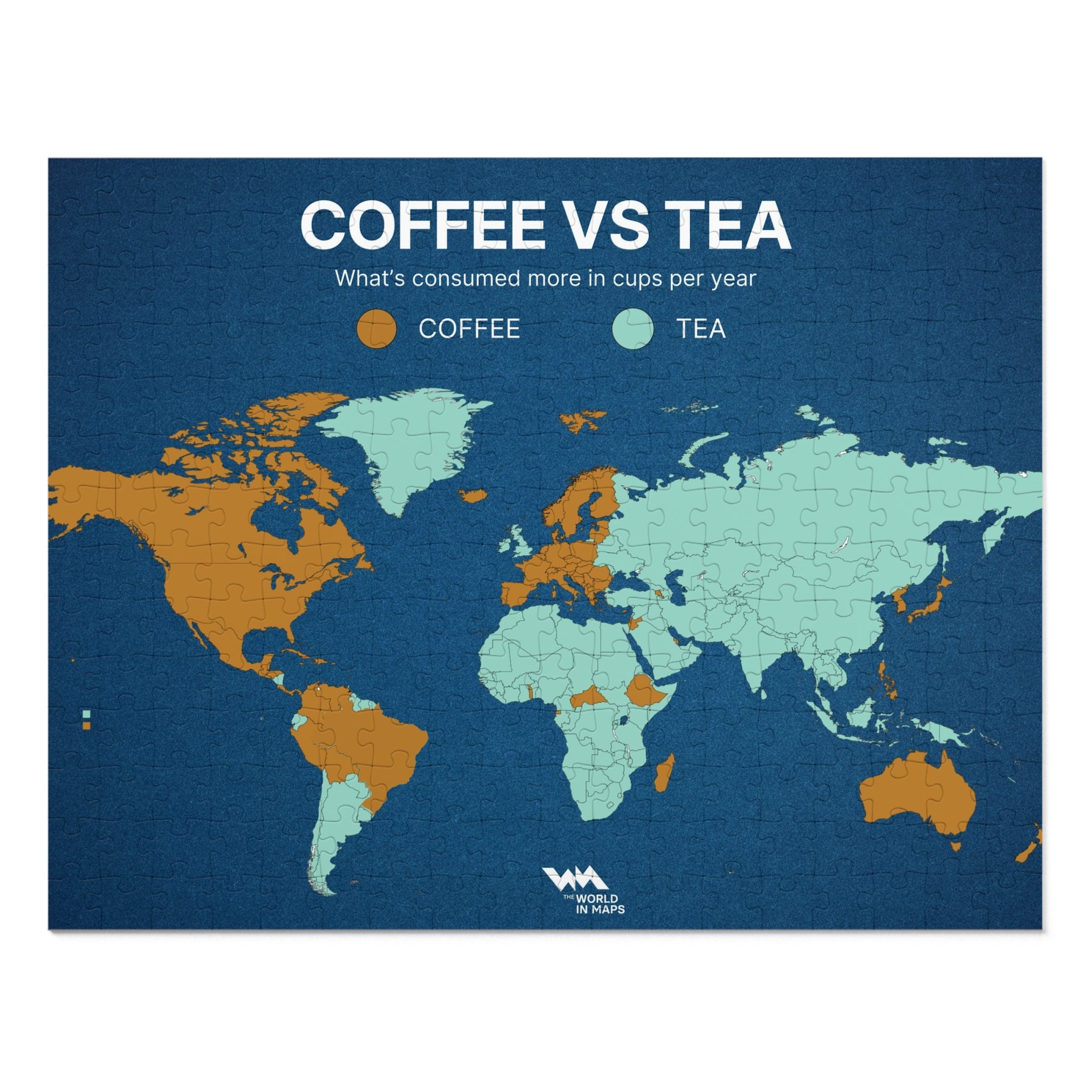 Coffee vs Tea World Map Jigsaw Puzzle with Tin
